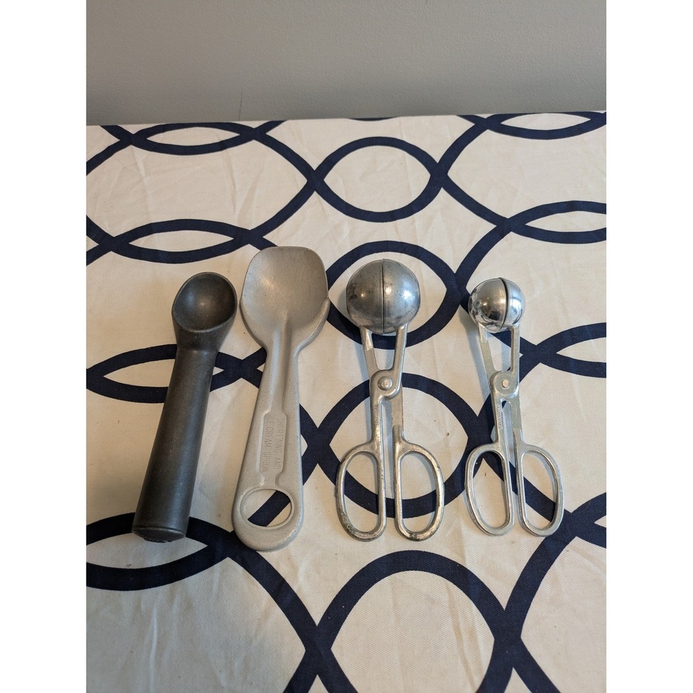 Vintage Ice Cream Scoop Set Shortening Spoon Scissor Meatballers 4pc Kitchen Lot